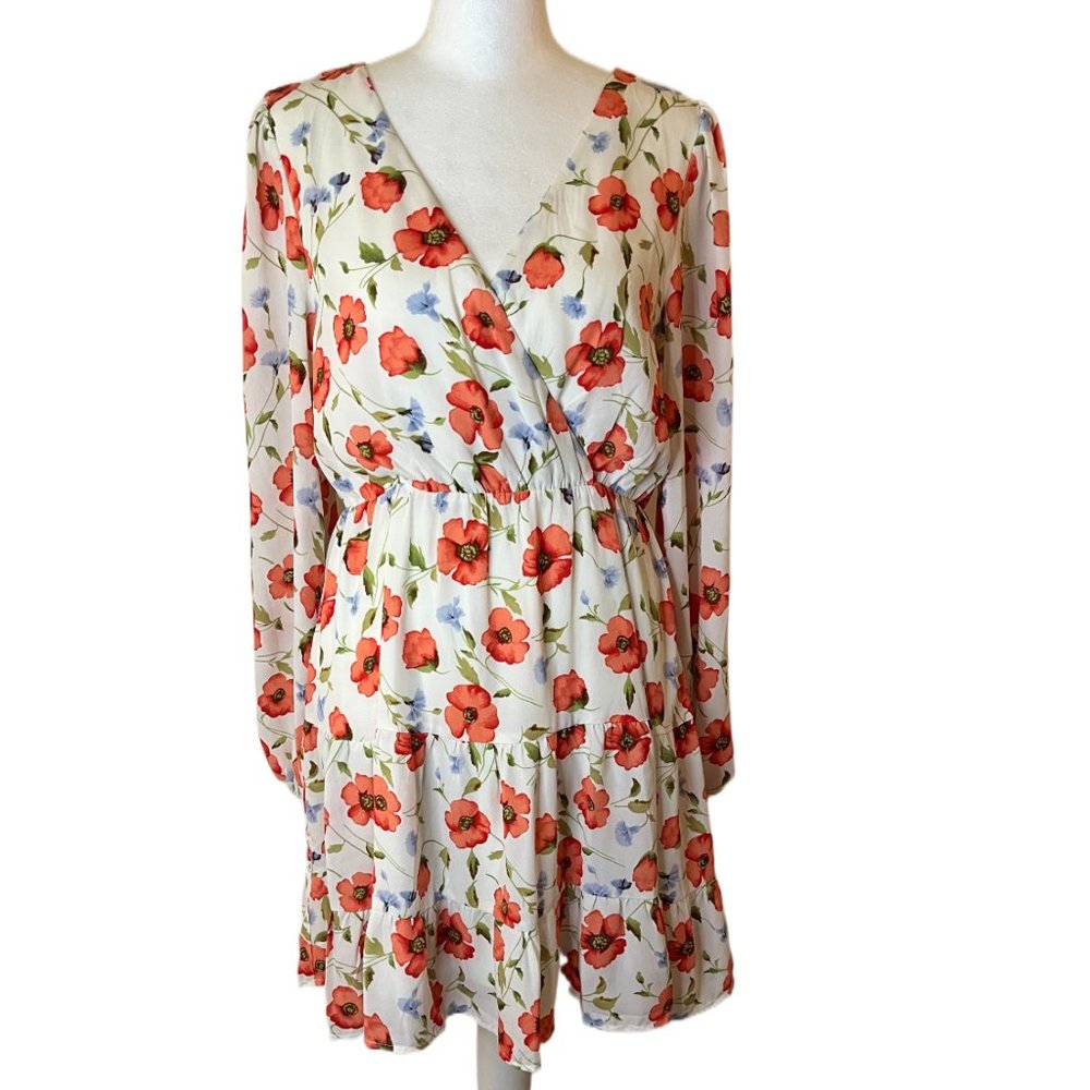 Forever 21 Floral Long Sleeve Tiered-Hem Mini Dress Size Medium - Picture 4 of 12